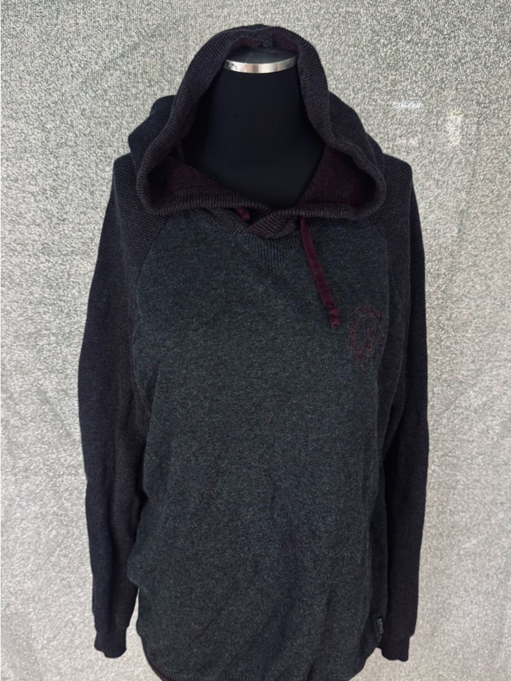 Buffalo David Bitton Charcoal Hoodie with Maroon Accent